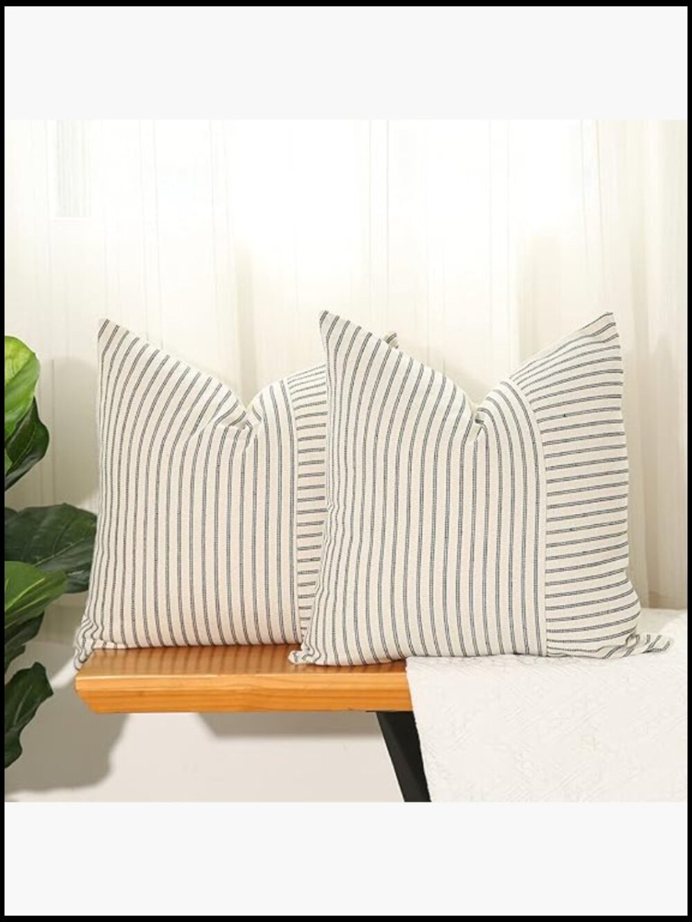 Set of 2 Patchwork Throw Pillow Covers 18x18 Inch Striped Decorative Boho Linen